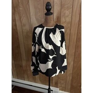 H&M Black And White Leaf Print Blouse Size Medium M